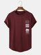 T-shirts décontractés à manches courtes pour hommes avec lettres graphiques et ourlet arrondi - Vin rouge