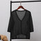 shawl outside thin section seven-point sleeve Small cardigan  - Black