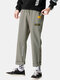 Mens Letter Embroidered Contrast Patched Casual Drawstring Straight Pants - Gray