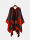 Women Artificial Cashmere Argyle Ethnic Pattern Print Autumn Winter Elegant Warmth Shawl - Wine Red