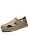 Men Closed Toe Light Weight Slip On Hand Stitching Hole Water Sandals - Sand color