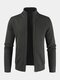 Mens Ribbed Knit Zip Front Stand Collar Cotton Solid Slant Pocket Cardigans - Dark Gray