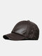 Men Sheep Leather Solid Color Patchwork Cross Strap Decoration Outdoor Casual Warmth Baseball Cap - Brown