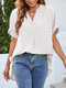 Solid Split Roll Sleeve High-Low Hem Casual Blouse - White