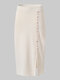 Solid Button Slit Ribbed Knit Elastic Waist Skirt For Women - Apricot
