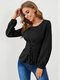 Solid Lace Up Long Sleeve Crew Neck Casual Sweatshirt - Black
