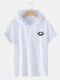 Mens Smile Face Printed Casual Short Sleeve Hooded T-Shirts - White