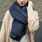Women Winter Solid Colors Rough Knitted Scarves Outdoor Thick Warm Soft Scarf Shawl - Navy