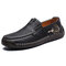 Menico Men Hand Stitching Leather Non-slip Large Size Slip On Casual Driving Shoes - Black
