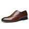 Men Pure Color Leather Slip Resistant Business Casual Formal Dress Shoes - Brown