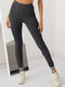 Leggings de base esportiva longa casual de cor sólida para mulheres - Cinza escuro