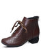 Women Retro Casual Back-zip Breathable Hollow Soft Comfy Heeled Boots - Brown