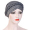 Womens Vintage Tie Point Drill Beanie Cap Casual Milk Silk Soft Solid Bonnet Hat Headpiece - Gray