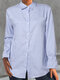 Women Striped Lapel Button Front Casual Long Sleeve Shirt - Blue