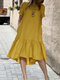 فستان متوسط الطول كاجوال من القطن بكشكشة ومنخفضة وحافة عالية - الأصفر