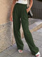 Solid Color Elastic Waist Loose Wide Leg Pants For Women - Green