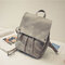 Simple Pure Color Faux Leather Backpack Shouder Bag For Women - Grey