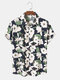 Mens Flower Print Button Up Holiday Short Sleeve Shirts - Navy