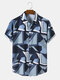 قمصان رجالي بأكمام قصيرة مطبوعة هندسية غير منتظمة - أزرق