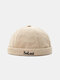 Unisex Corduroy Solid Letter Pattern Embroidery All-match Warmth Brimless Beanie Landlord Cap Skull Cap - Beige