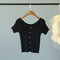 [Ou Lai] Solid Color Lady Comfortable Big Round Neck Short Sleeve Slim Slimming T-shirt Sweater Shirt 1483 - Black