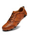 Menico Hombre Comfy Antideslizante Soft Zapatos casuales de cuero cosidos a mano - marrón