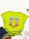 Spaceship Stripe Print O-neck Short Sleeve Casual T-Shirt For Women - Flourescent Green