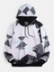 Mens All Over 3D Geometric Print Drawstring Hoodies With Pouch Pocket - Black