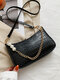 Crocodile Embossed Shiny Pearl Chain Decor Multi-Carry Rigorous Stitch Craft Exquisite Hardware Handbag - Black