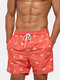 Flamingo & Banana Pattern Swim Shorts Drawstring Surfing Beachwear For Men - Orange