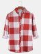 Mens Plaid Lapel Collar Button Down Casual Long Sleeve Shirts - Red