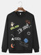 Mens Hand Painted Cartoon Astronaut Print Crew Neck Street Pullover Sweatshirts - Black