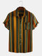 Mens Ethnic Multi-color Striped Short Sleeve Designer Shirts - Yellow