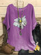 Daisy Flower Print Short Sleeve Overhead T-shirt - Purple