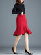 Elastic Waist Stitching Irregular Fishtail Skirt - Red
