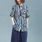 Large Size Women's Casual Striped Cotton And Linen Loose Short-sleeved Base Women's Shirt Women's New - Blue strip