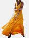Solid Color O-neck Overhead Sleeveless Pleated Maxi Dress - Yellow