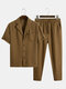 Mens Solid Color Revere Collar Button Up Daily Two Pieces Outfits - Brown