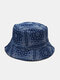 Unisex Baumwolle Druck Sommer Outdoor Sonnenschutz Sonne Hut Doppelseitiger faltbarer Eimer Hut - Marine