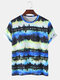 Mens 3D Plant Printing Tie-dye Loose Casual Short Sleeve T-shirts - Blue