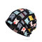 Women Winter Cat Pattern Cotton Beanie Cap Scarf Velvet Thick Warm Slouchy Skullies Bonnet Hat - Black
