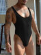 Mens Solid Scoop Neck Ribbed Sleeveless Bodysuit - Black