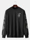 Mens Bear Planet Rocket Print Drop Shoulder Cotton Pullover Sweatshirts - Black