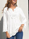 Embroidery Solid Notch Neck Blouse For Women - White
