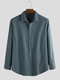 Mens Cotton Linen Solid Casual Long Sleeve Lapel Henley Shirt - Blue
