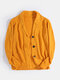 Mens Rib-Knit Hollow Out Button Front Lapel Casual Long Sleeve Cardigans - Yellow