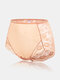 Plus Size Women Sheer Lace Floral Jacquard Breathable High Waist Panties - Nude