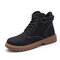 Men Outdoor Work Style Lace Up Ankle Leather Boots - Black