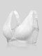 Women Floral Lace Front Closure Wireless Patchwork Soft Breathable Push Up Bras - White