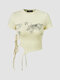 Random Dot Print Lace Up Short Sleeve Crew Neck T-shirt - Beige